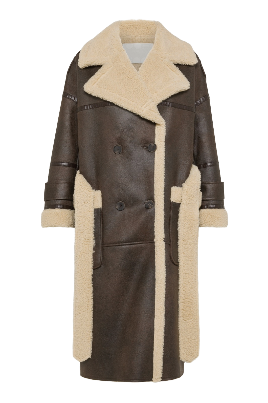 CAPPOTTO LUNGO REVERSIBILE 9263 IN ECO-MONTONE MARRONE/CREMA OOF