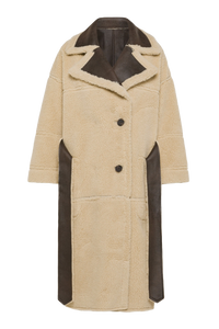 CAPPOTTO LUNGO REVERSIBILE 9263 IN ECO-MONTONE MARRONE/CREMA OOF